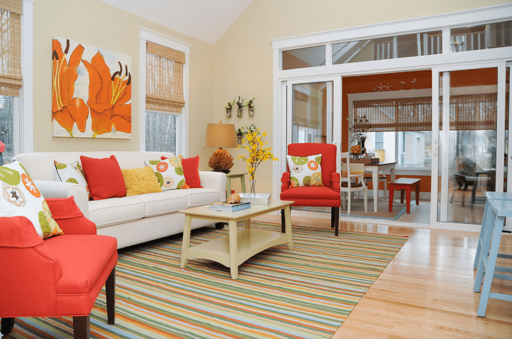 living room with colorful furniture