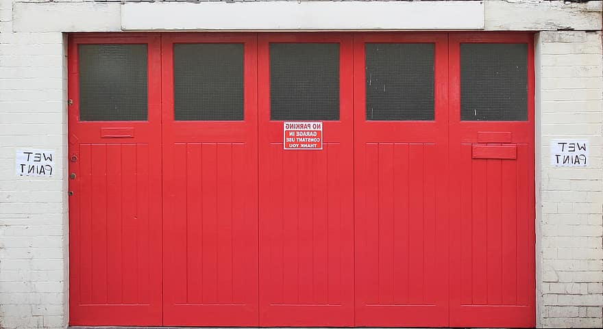 double doors red entrance exit building garage architecture home residential