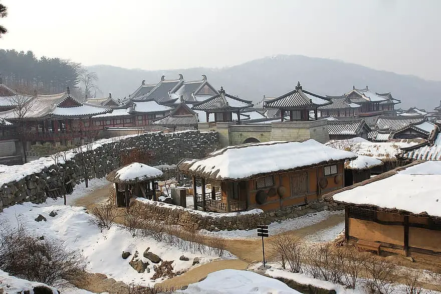 korean village snow traditional village korea folk village snow winter tradition asian