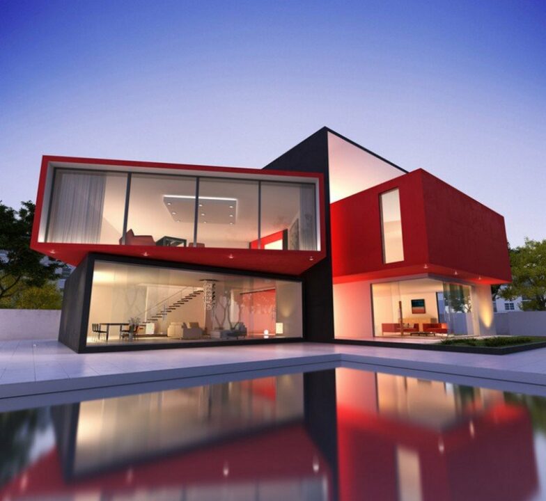 red exterior minimalist modern house design