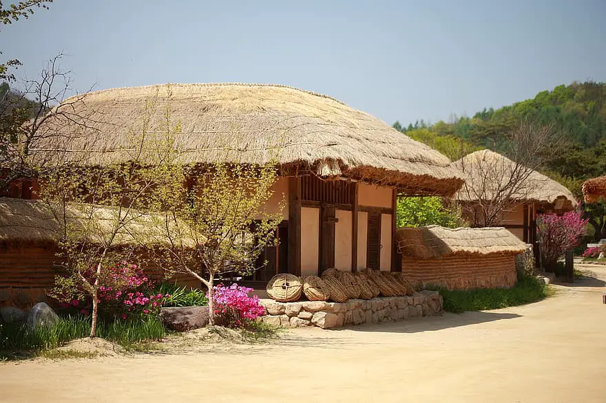 republic of korea traditional thatch roofed hose traditional houses