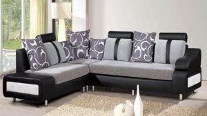 sofa grey combination with dark color with pillows and sofa bed