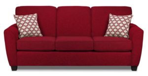 sofa red color with 3 seats and pillow