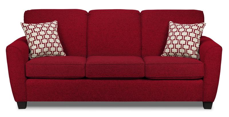 sofa red color with 3 seats and pillow