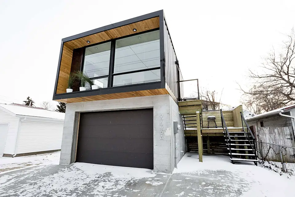 white color mix with wooden accent container house