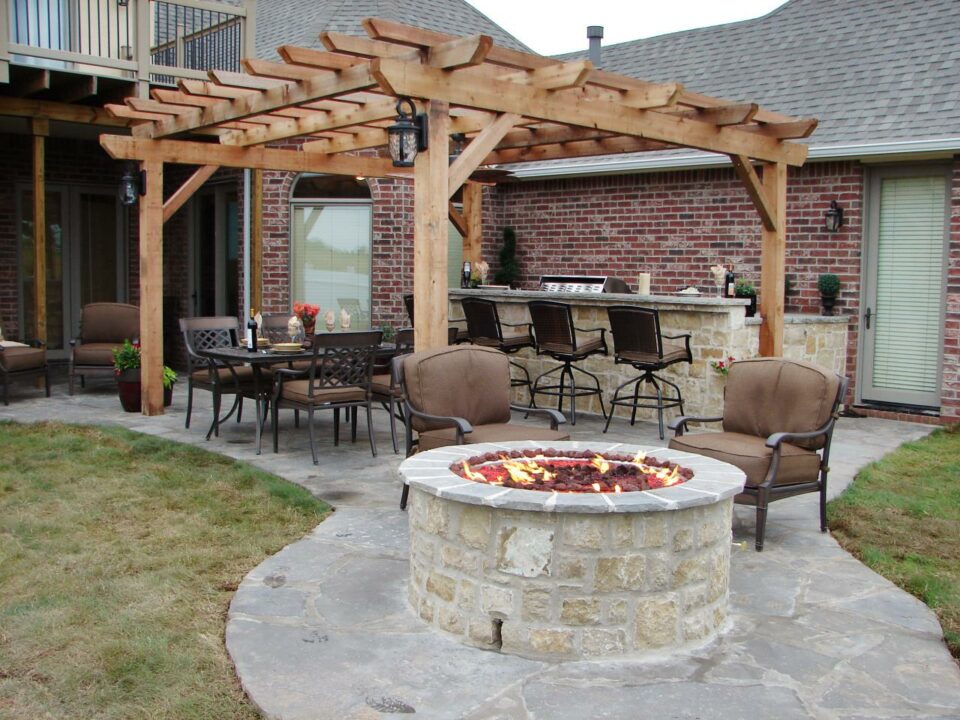 backyard fireplace with stone