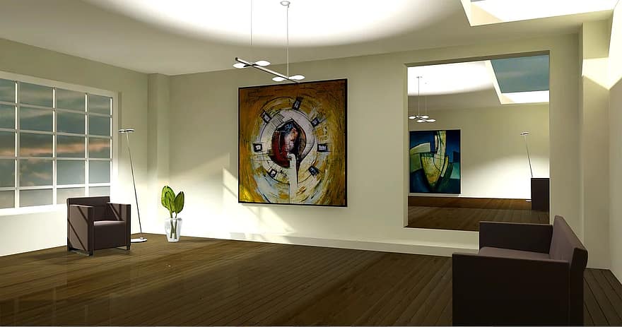 entity lichtraum exhibition gallery living room apartment graphic rendering architecture