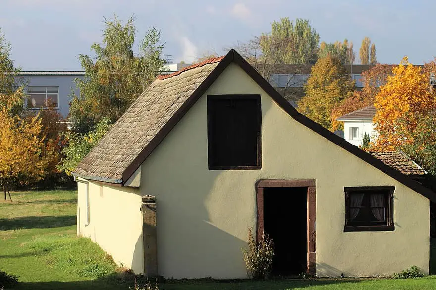 house field trees small house former architecture rural autumn landscape