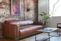 living room ideas leather sofa with brick wall