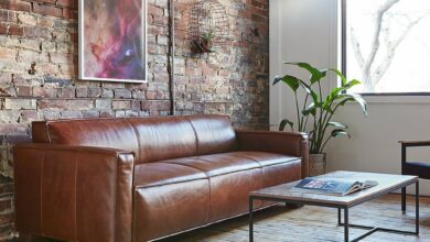 living room ideas leather sofa with brick wall