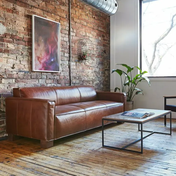 living room ideas leather sofa with brick wall