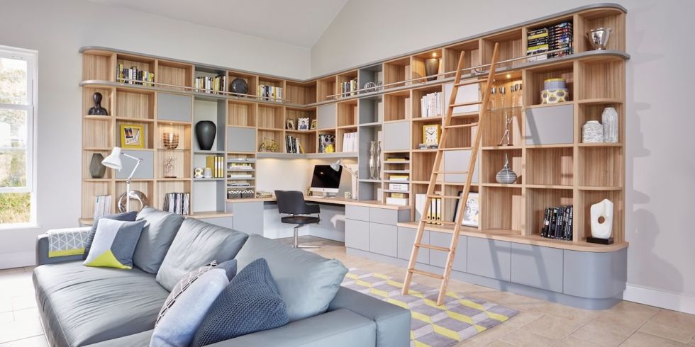 modern living room bookshelf