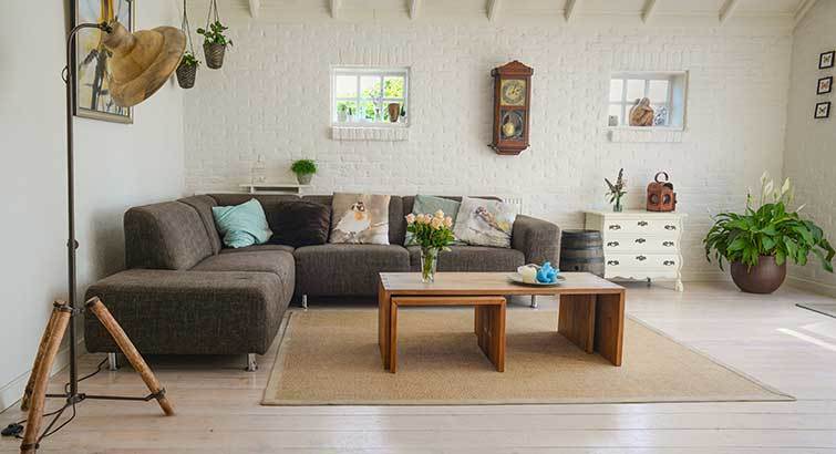 simple living room decoration with floor carpet