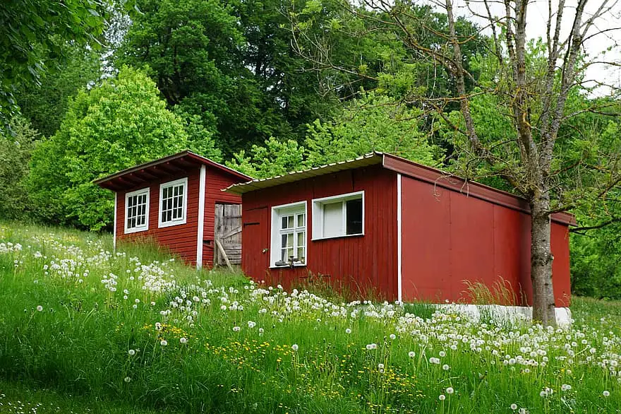 small house barn tiny home mini meadow field finish wood