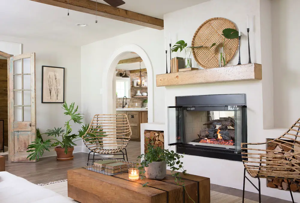 unique family room with fireplace