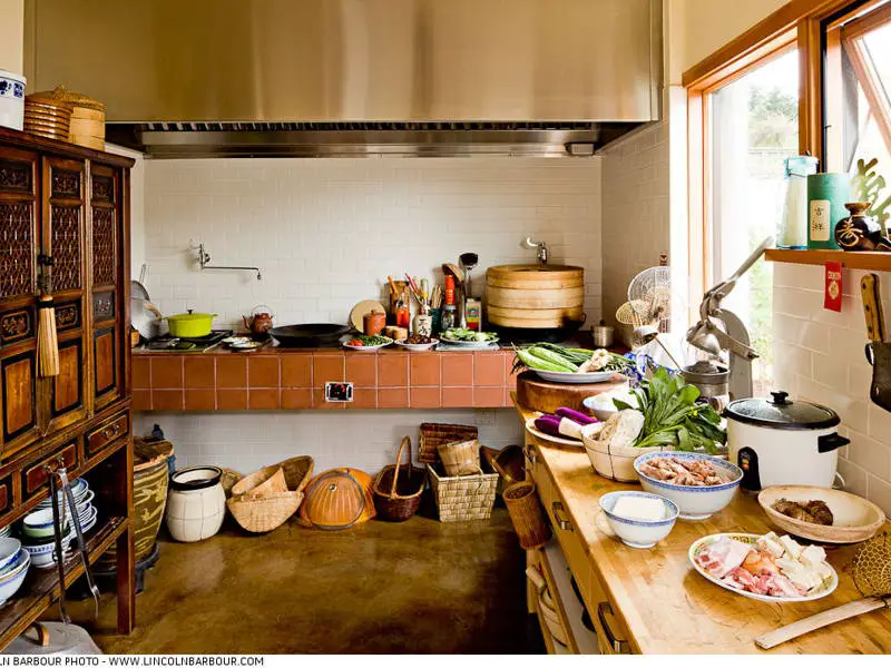 rustic table asian kitchen