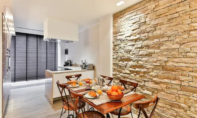 dining room kitchen modern style facing wall stone wall brickwall modern decor open kitchen 1