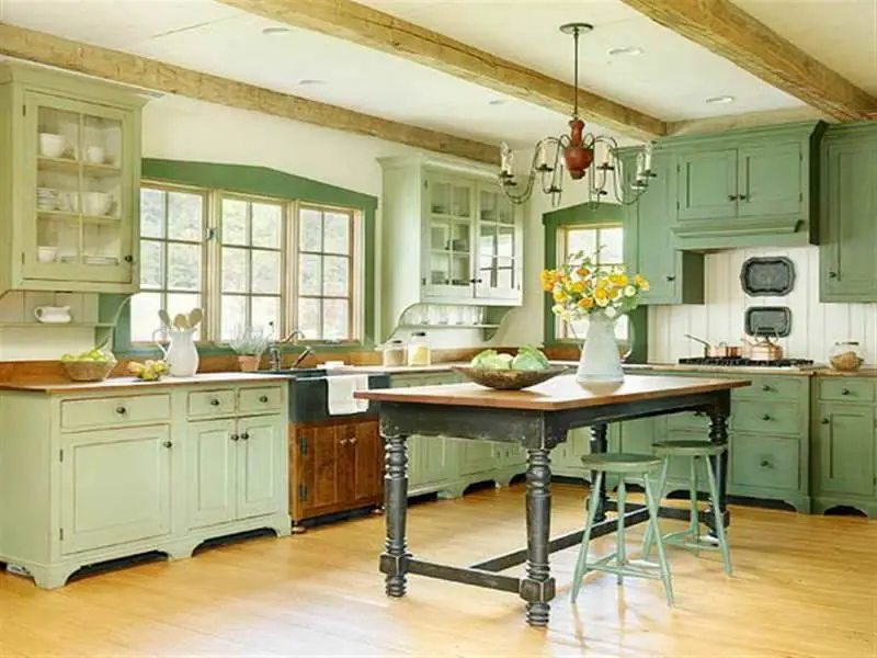 green vintage kitchen cabinets