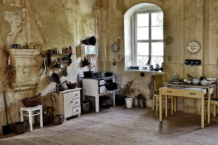 kitchen old historically kitchen equipment table sink vintage kloden burg