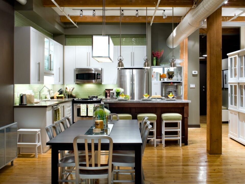 kitchen with dining room besides