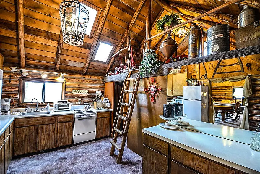 log cabin rustic home interior kitchen ladder rural wooden