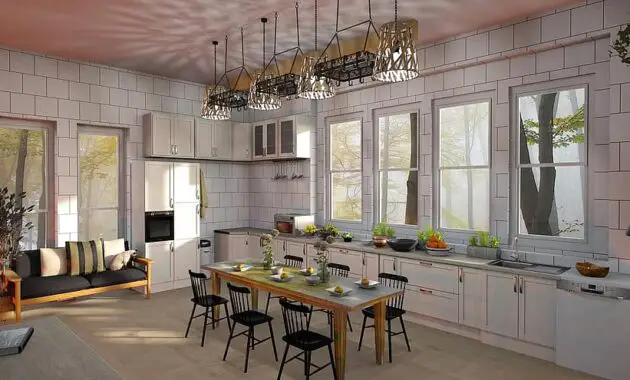 chair kitchen the interior of the room table white tile window autumn