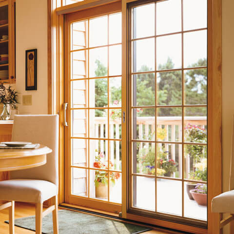 glass doors with wooden materials