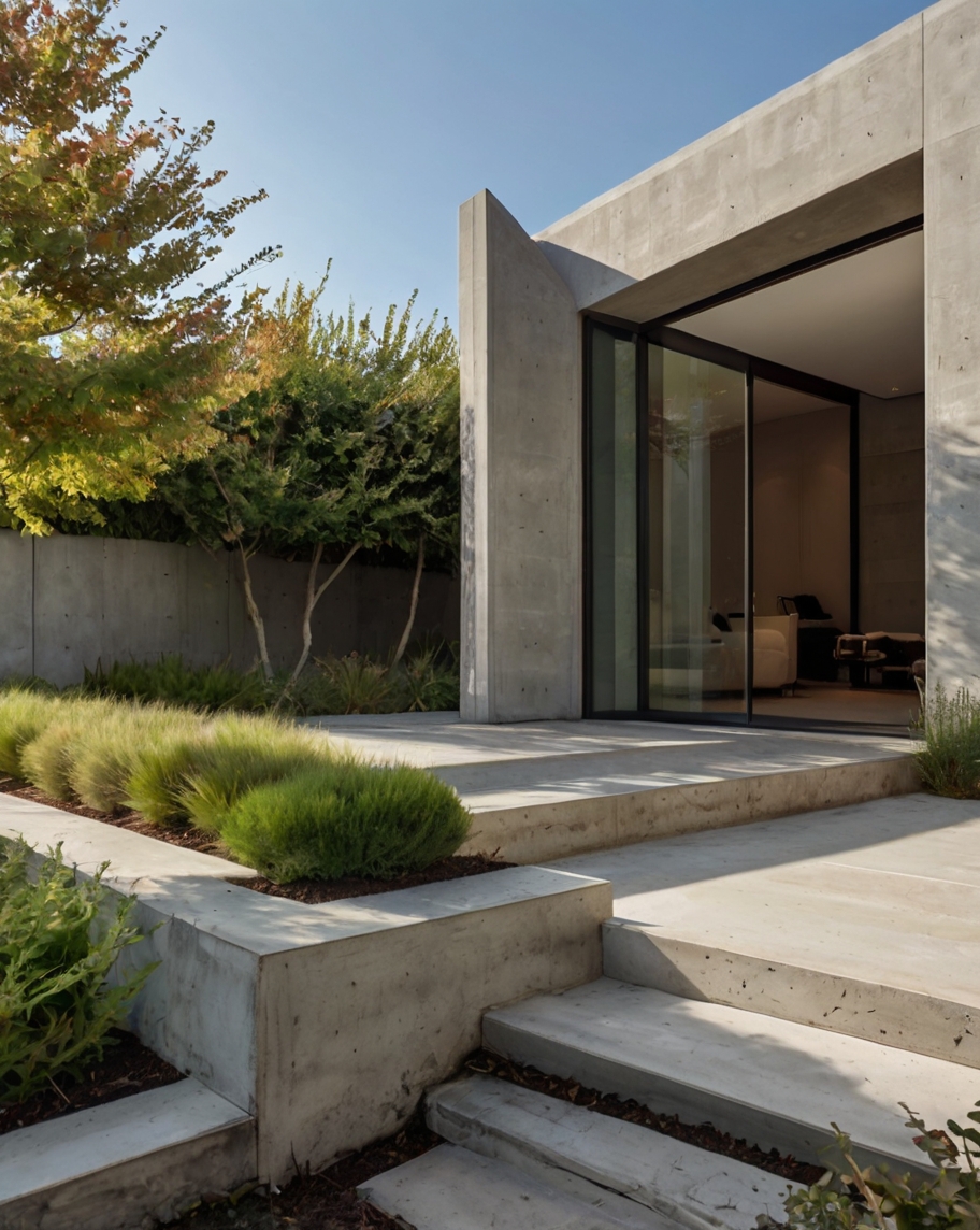 Default minimalist concrete open house with garden 0