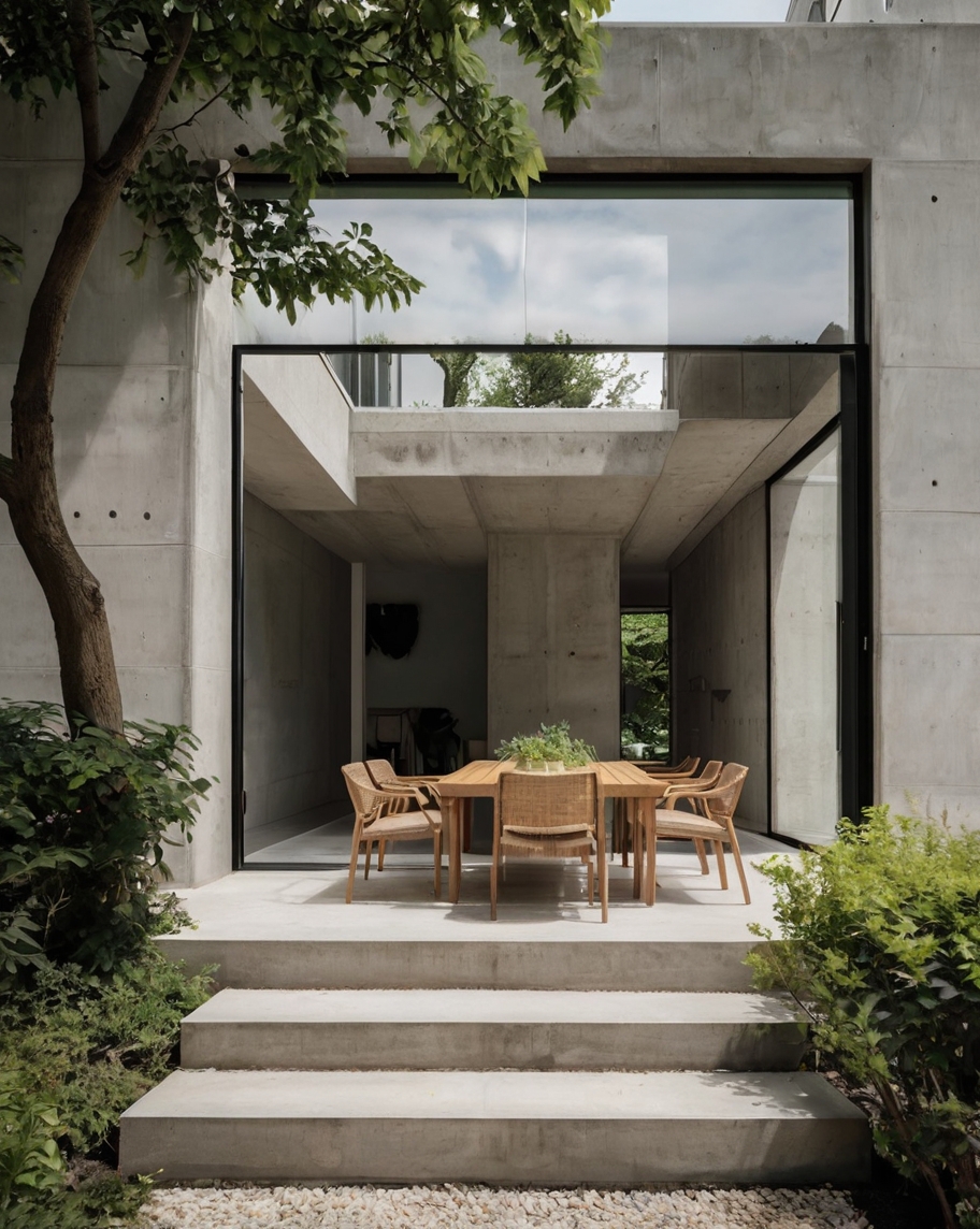 Default minimalist concrete open house with garden 3