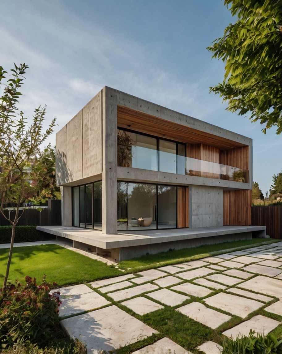 Default minimalist wooden concrete house with corner garden 1 (1)