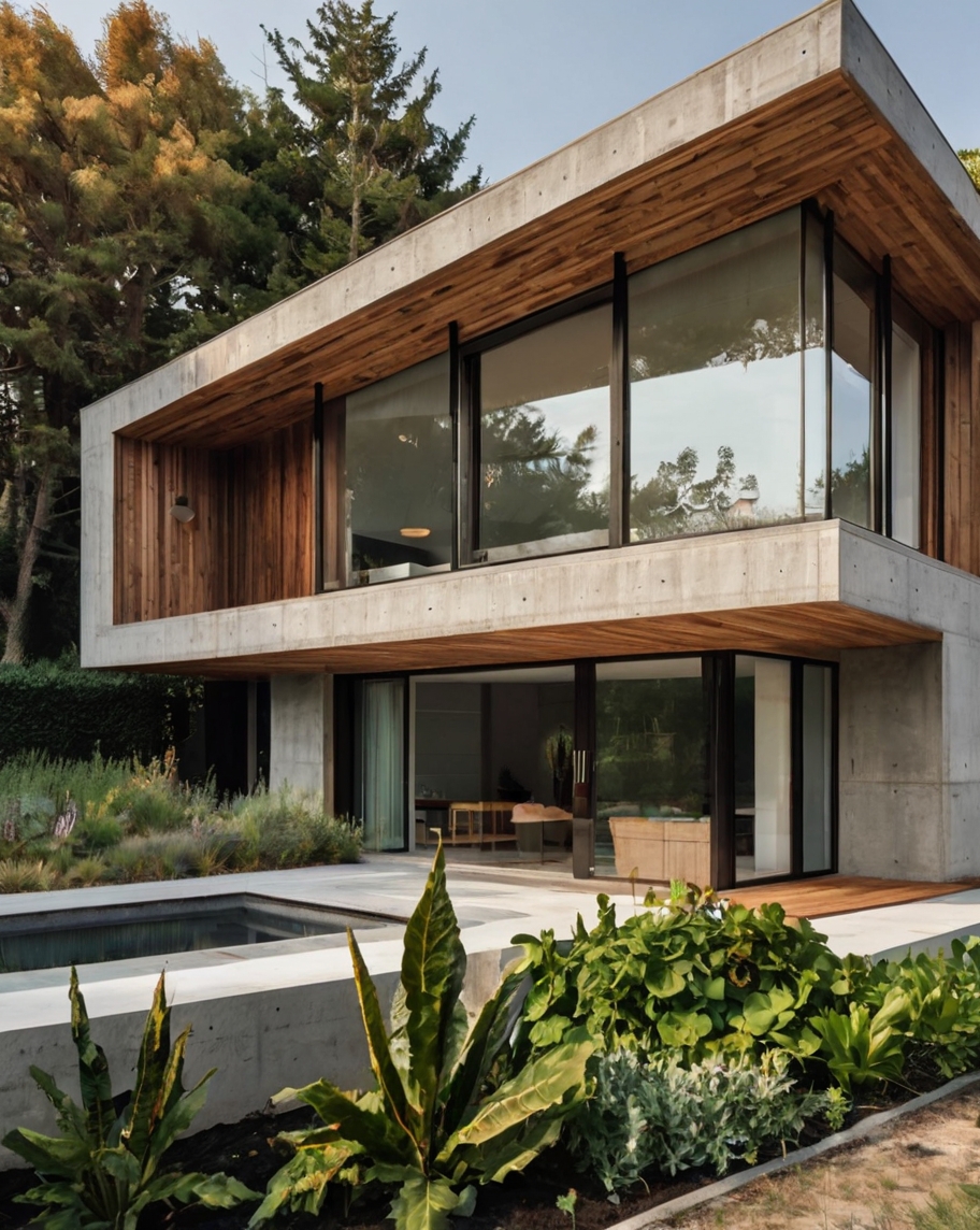 Default minimalist wooden concrete house with corner garden 2 (1)