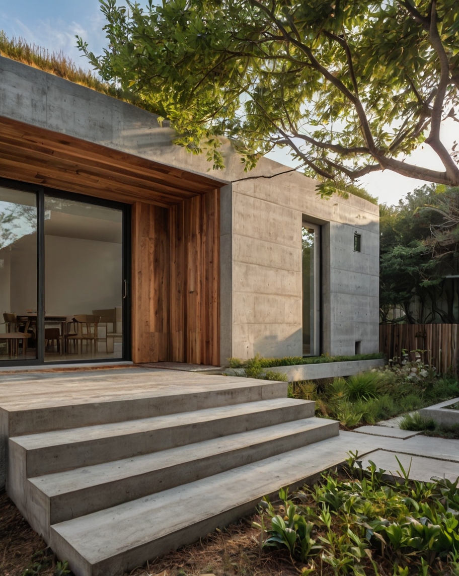 Default minimalist wooden concrete house with corner garden 3 (1)