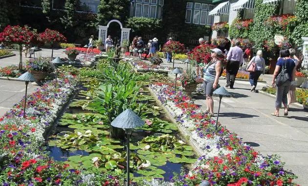 garden attraction outdoors visitors tourists botanical garden patio butchart pond