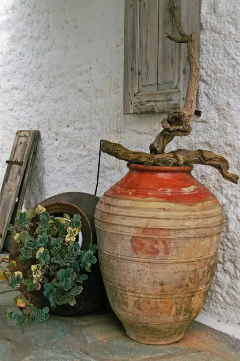 mediterranean deco south pots summer planters amphora old window shutters