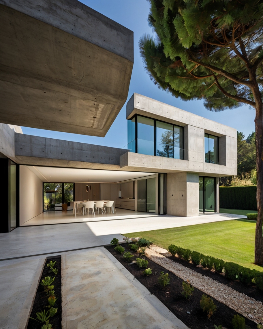 Default Minimalist concrete House with Elegant Gardens Ideas 0
