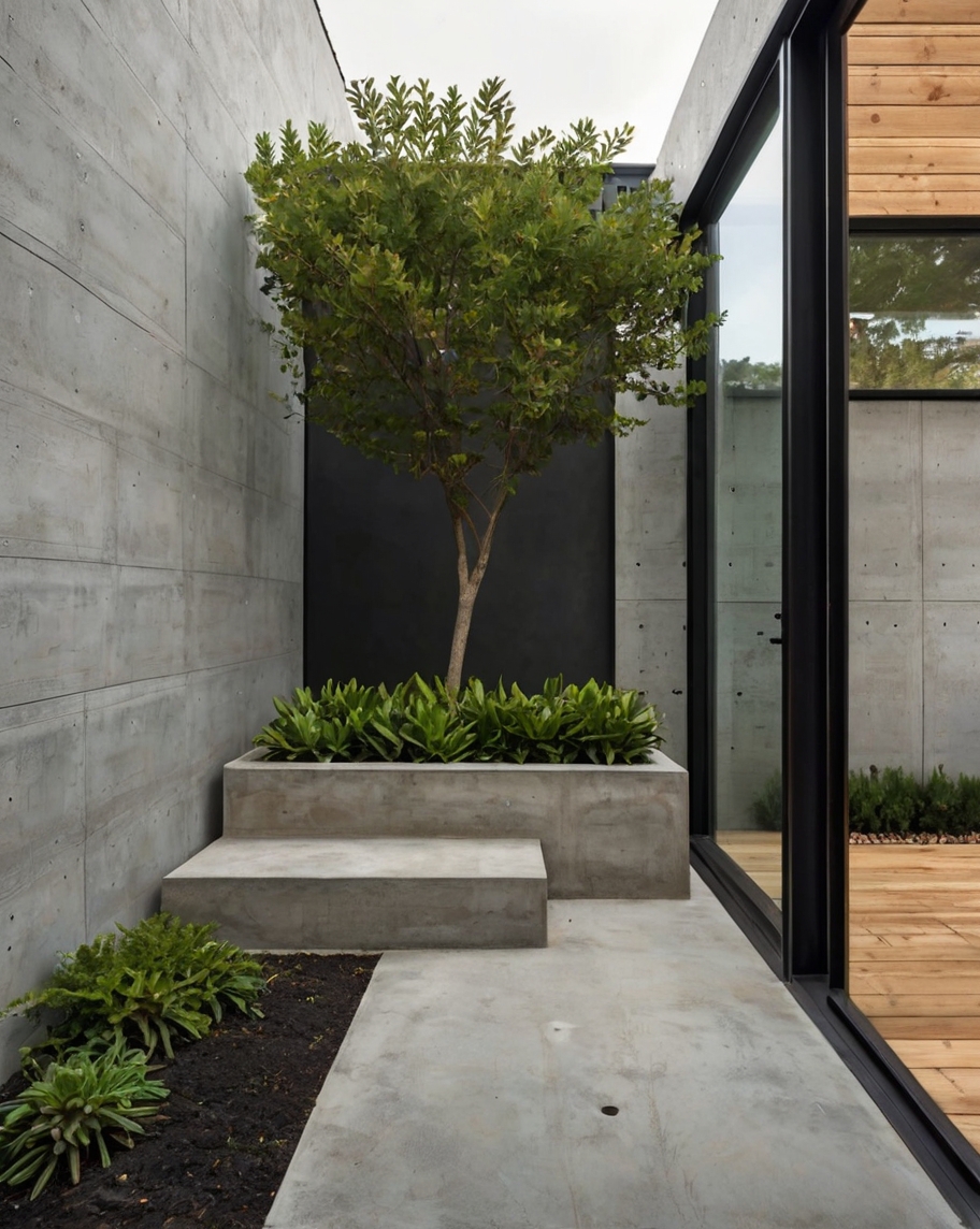 Default Minimalist concrete house with Rustic Outdoor Planter 0