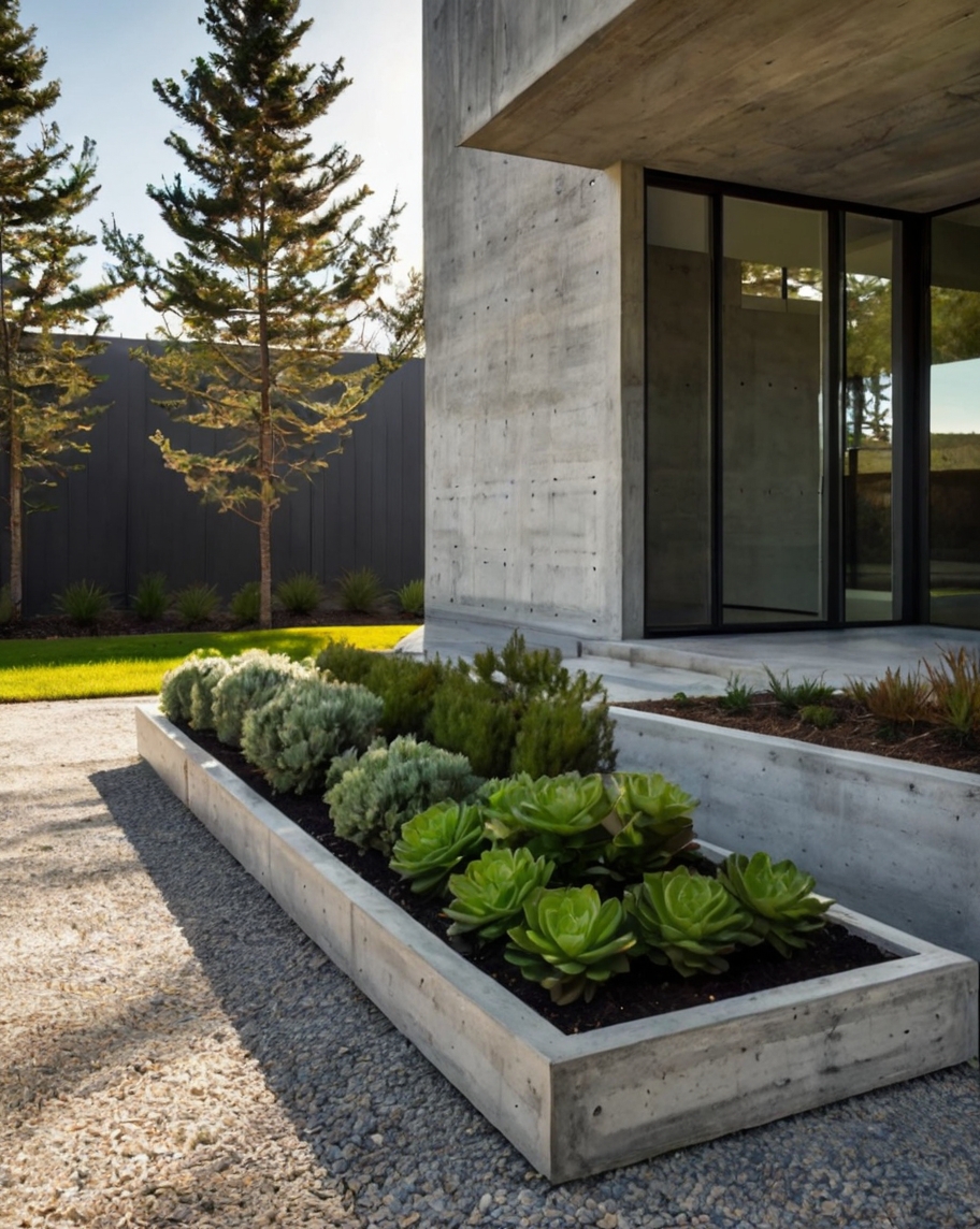 Default Minimalist concrete house with Rustic Outdoor Planter 1