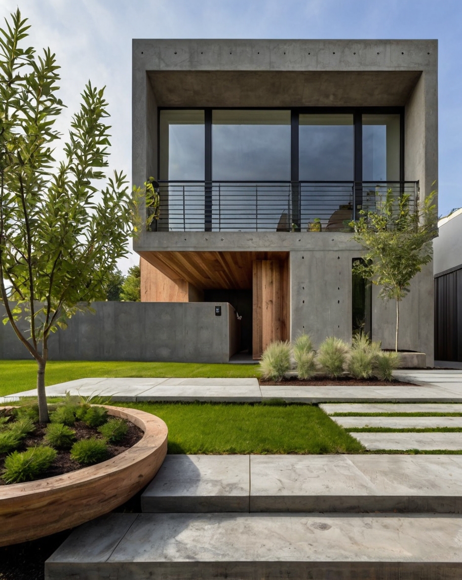 Default Minimalist concrete house with Rustic Outdoor Planter 2