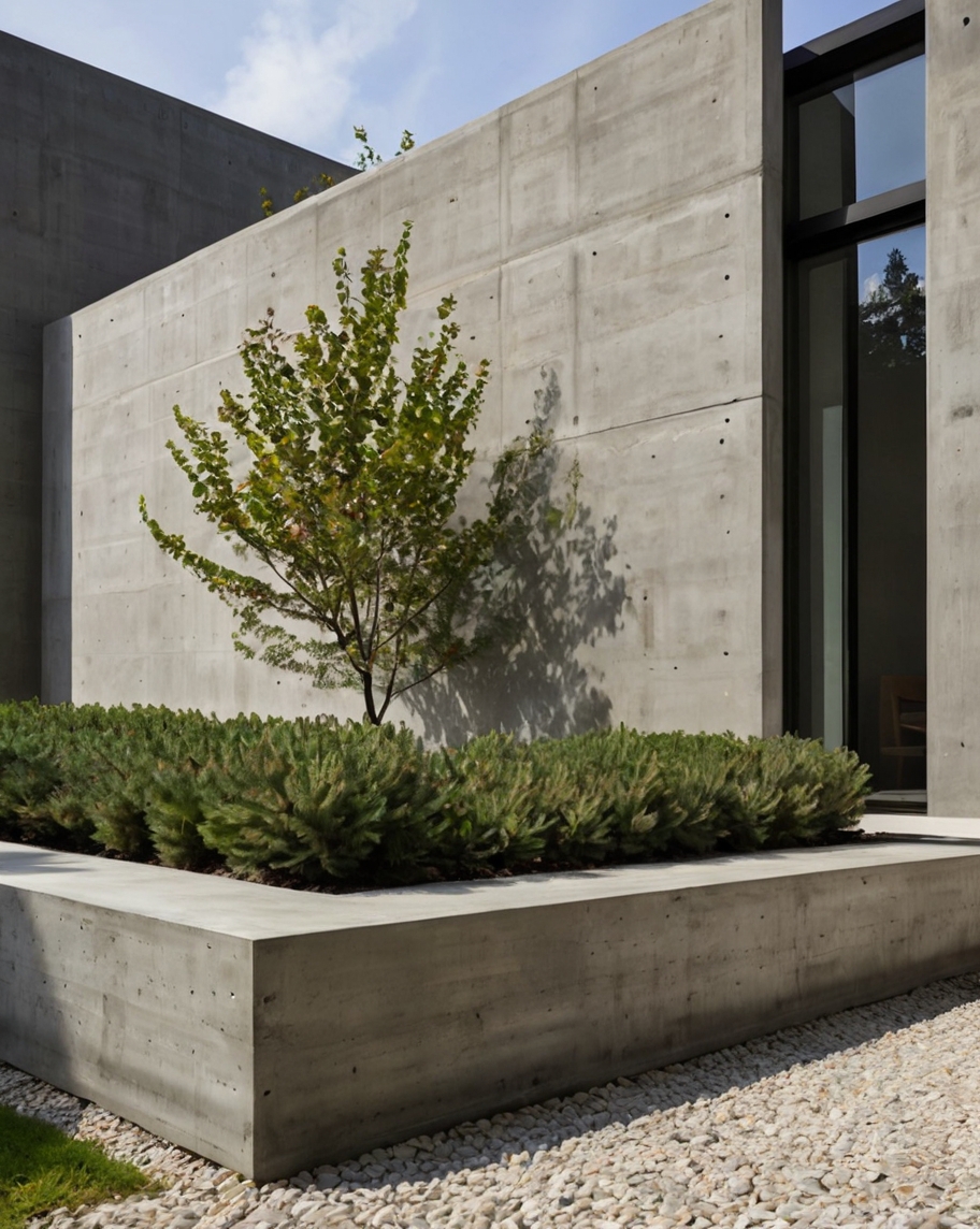 Default Minimalist concrete house with Rustic Outdoor Planter 3