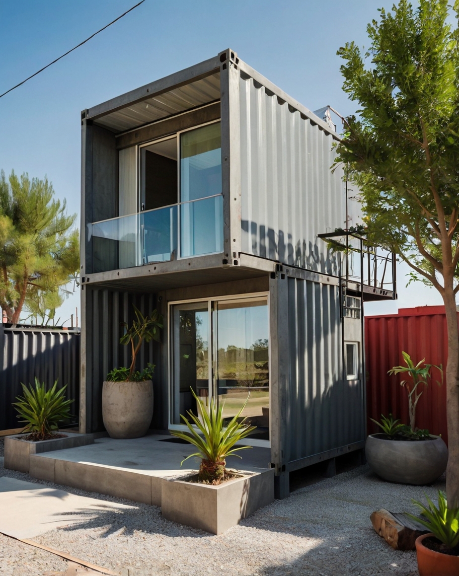 Default Minimalist container house with Vintage Concrete Plant 0