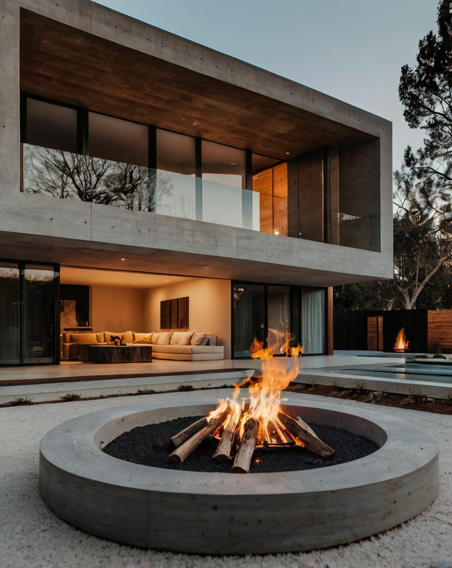 Default Minimalist house with concrete basin of Fire Pit 3