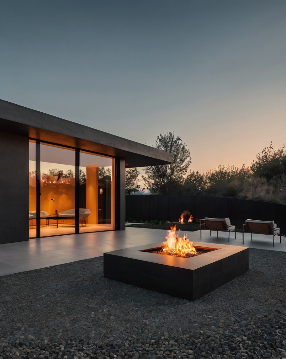 Default Minimalist house with table of Fire Pit 0