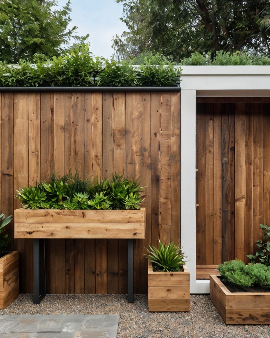 Default Minimalist wooden house with Rustic Outdoor Planter Id 1