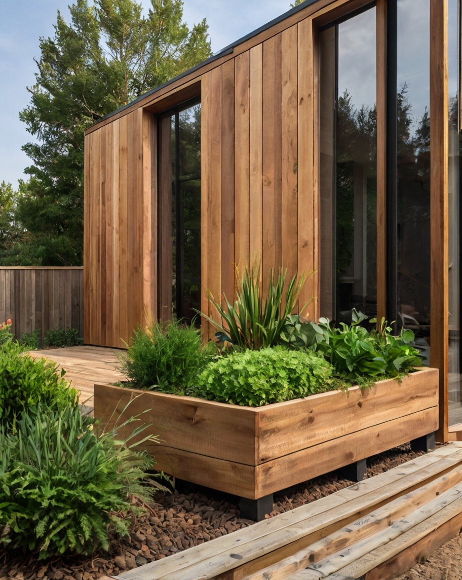 Default Minimalist wooden house with Rustic Outdoor Planter Id 2