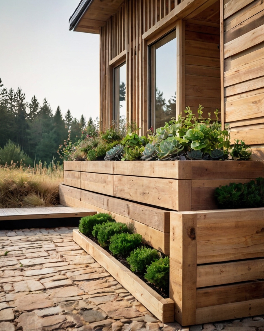 Default Minimalist wooden house with Rustic Outdoor Planter Id 3