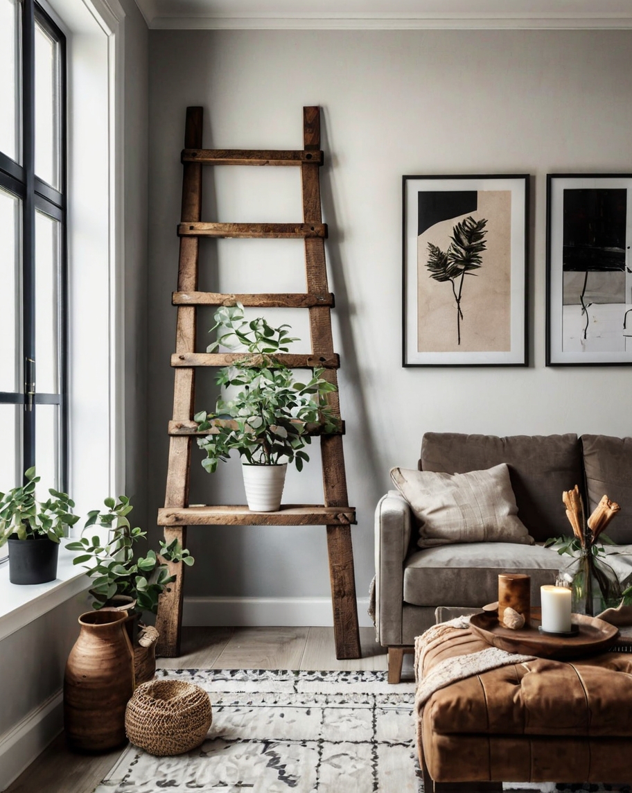 Default minimalist living room with Rustic Decorative Ladder d 0 (4)