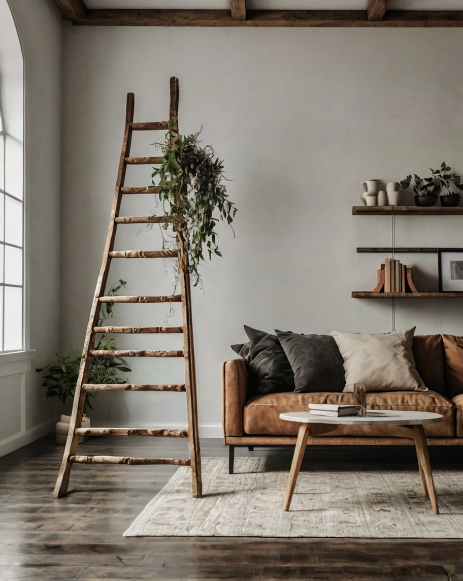 Default minimalist living room with Rustic Decorative Ladder d 0 (5)
