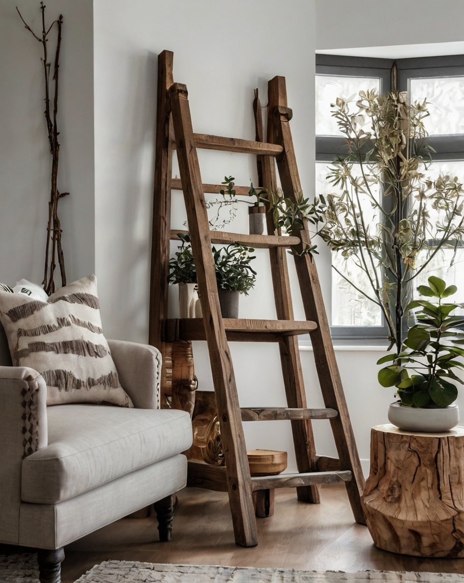 Default minimalist living room with Rustic Decorative Ladder d 0