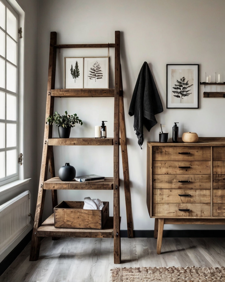 Default minimalist living room with Rustic Decorative Ladder d 1 (2)