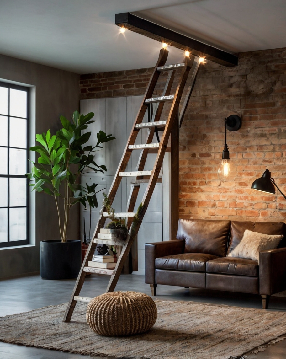 Default minimalist living room with Rustic Decorative Ladder d 1 (3)